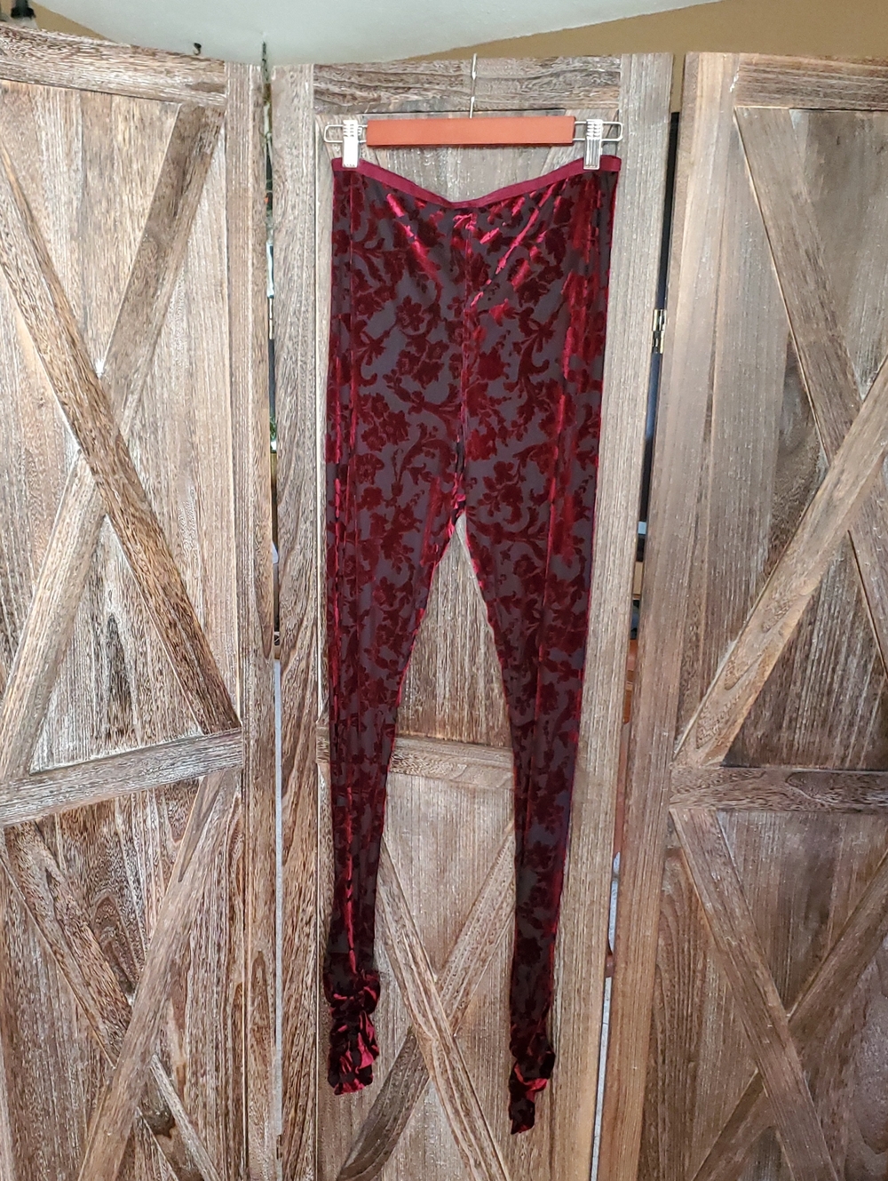 Free People Burgundy Velvet Floral Leggings